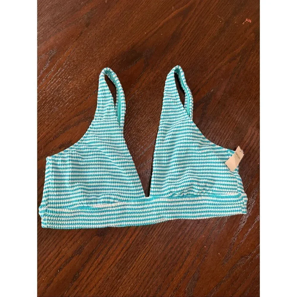 NWT Aerie Women's Crinkle Stripe Longline Plunge Bikini Top Barbados Size XXL